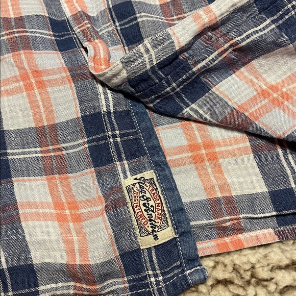 Plaid Button-Down Shirt in Blue and Peach - Picture 13 of 13